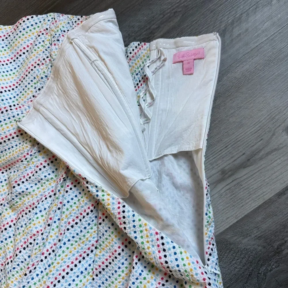 Lilly Pulitzer Gweneth Strapless Seersucker Dress Rainbow Dot White 14 - Picture 5 of 10